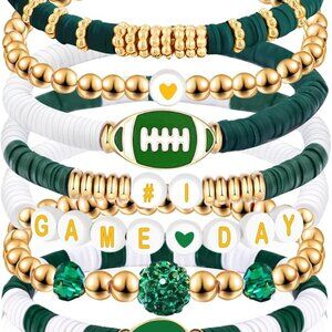 Football Charm Beaded Bracelet Set - Perfect Gift for Dads, Moms & Coaches